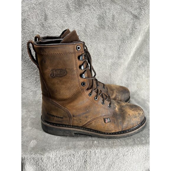 Justin Drywall Brown Leather Steel Toe Waterproof Size 11 EE Lace Up Work Boots - Picture 1 of 8